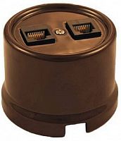 Розетка-ретро компьютерная пластик Bironi Лизетта 2-м. RJ45+RJ45 5е коричневый картинка